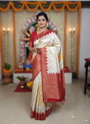 Bengali Red & White Saree Bengali Red & White Saree