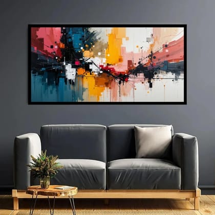 Luminary Fusion Point – Urban Burst Abstract Museum-Quality Cotton Canvas Art for Living Room Décor | Frame Size (127 X 69 Cm) | Frame Type (Black) | 5-Year Warranty