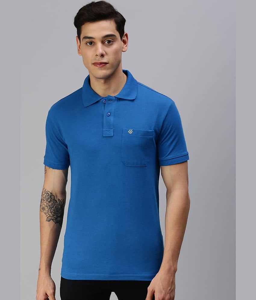 ONN Pack of 1 Cotton Blend Regular Fit Solid Half Sleeves Men's Polo T Shirt ( Blue )