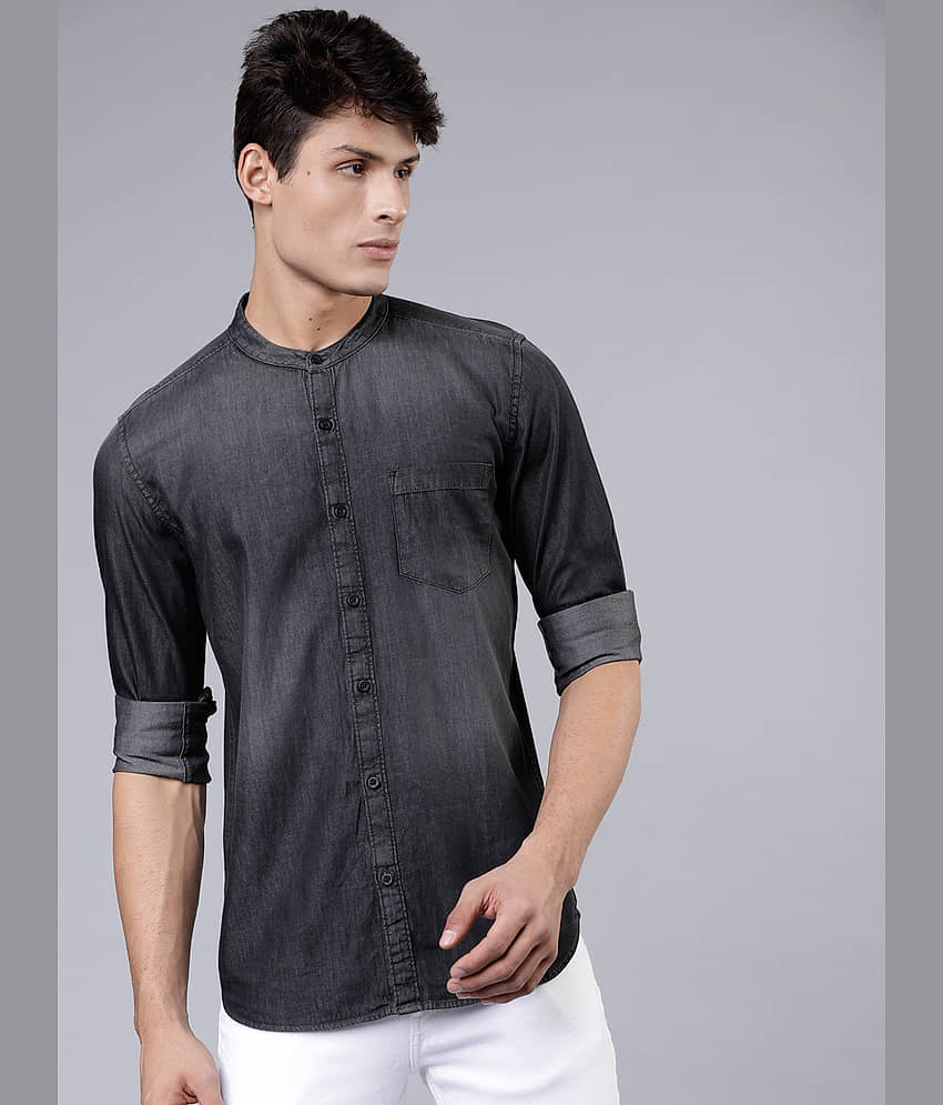 Highlander 100% Cotton Slim Fit Solids Full Sleeves Men's Casual Shirt - Black ( Pack of 1 )