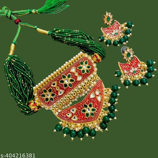 Wedding Kundan Aad Jewellery Set For Women (Green)