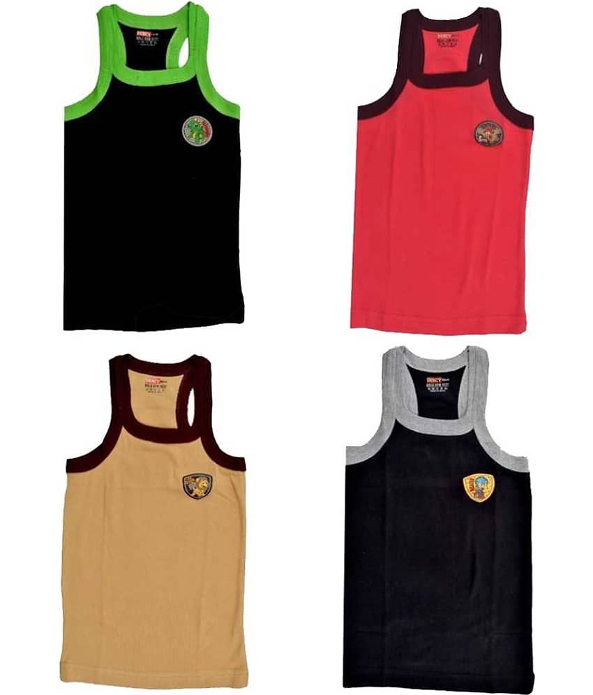 Dixcy Bold Cotton Multicolor Sleeveless Vests for Kids/Boys - Pack of 4