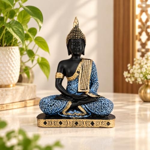 eCraftIndia Buddha Showpiece (22cm x 16 cm x 6 cm, Blue) - Polyresin