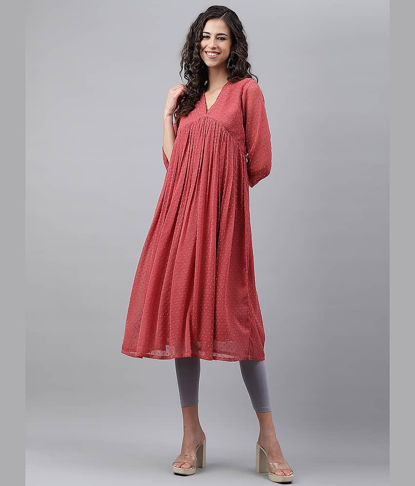 Janasya Chiffon Self Design Flared Women's Kurti - Pink ( Pack of 1 )