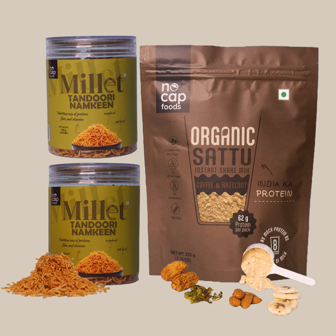 Combo | Sattu Coffee Shake 220 gm , Mix Veg Chips 150gm & Vanilla Sattu Shake 40gm
