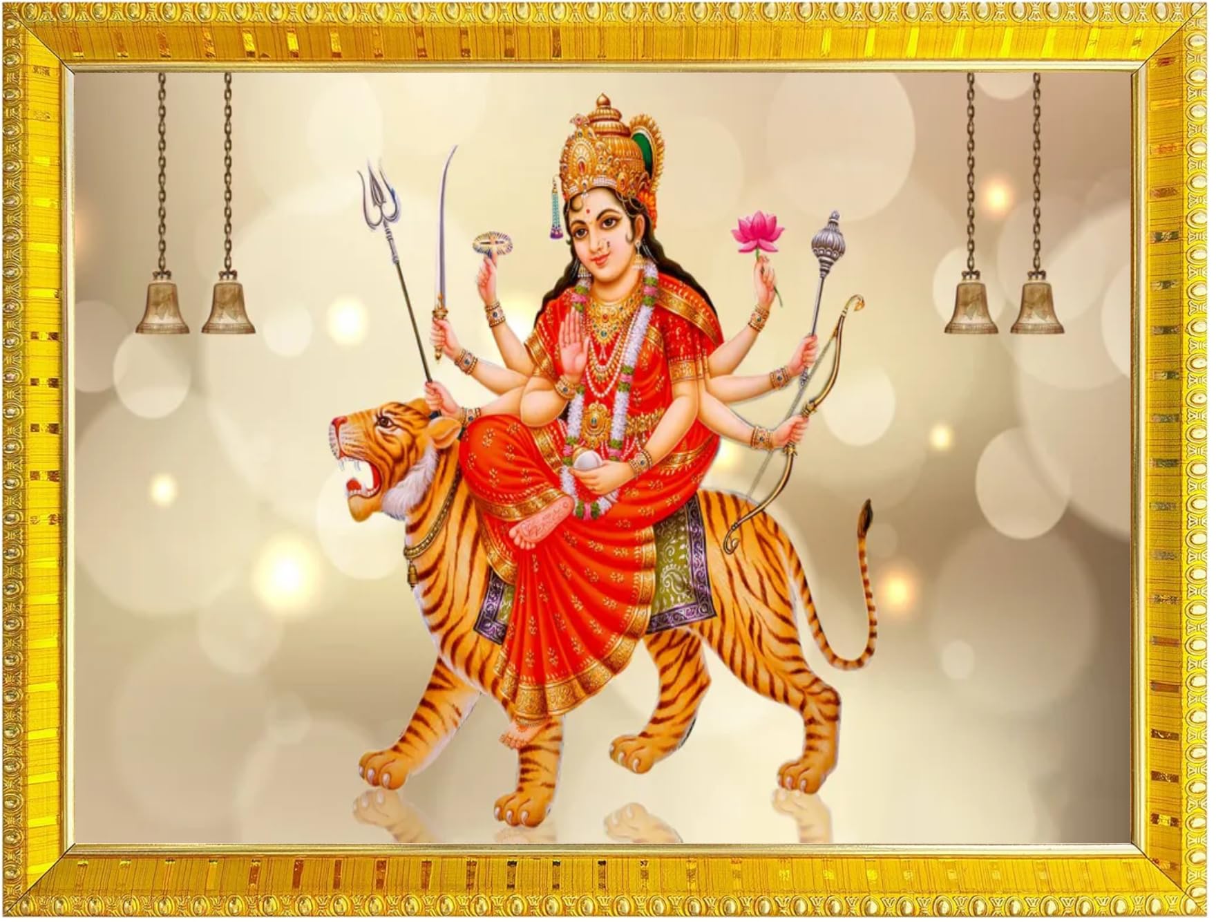NOKKES Sherawali maa veshno maa durga maa photo Golden 5X7 Inch Photo Frame_AQW15