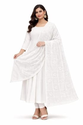 2.25 Meter White Color Chiffon Dupatta For Women Lightweight Elegant Ethnic Dupatta With Traditional Floral Embroidery For Festivals Weddings Parties Daily