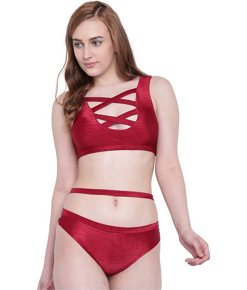 La Intimo Polyester Maroon Beach Dresses