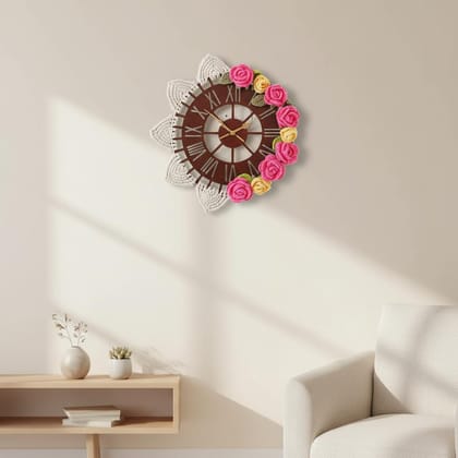Avnyara Decorative Wooden Wall Clock with Floral Design, 35 cm x 30 cm, Brown and Pink, Roman Numerals, Analog Wall Clock | Wall Clock for Diwali Avnyara Decorative Wooden Wall Clock with Floral Design, 35 cm x 30 cm, Brown and Pink, Roman Numerals, Analog Wall Clock | Wall Clock for Diwali