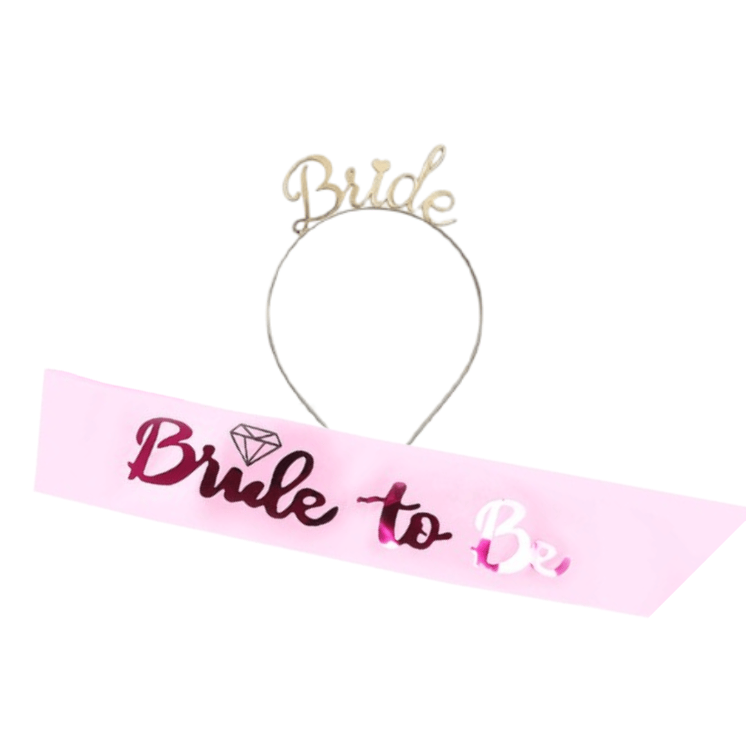 Bride to Be Pink Satin Sash & BRIDE Tiara w/ Rhinestone Combo - Set of 2