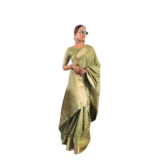 DARSHANS Women's Satin Printed Saree With Unstitched Blouse 5.5Mtr (Green)-PID65191