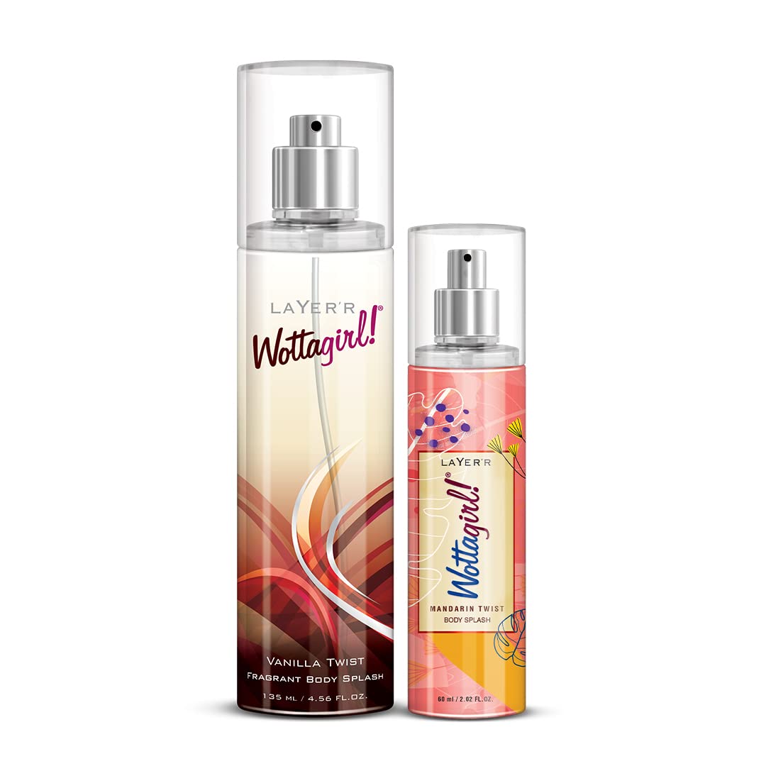 Layer'r Wottagirl Body Splash Vanilla Twist 135Ml With Layer'R Wottagirl Mandarin Twist 60Ml, Spray,Women
