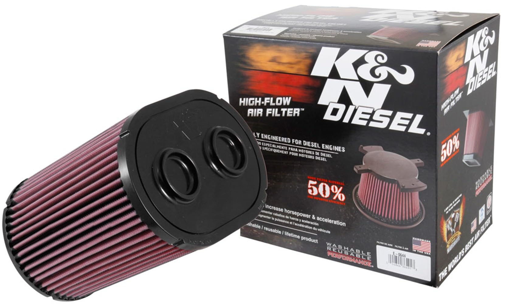 K&N High-Flow Original Lifetime Engine Air Filter: Increase Power & Towing, Washable, Premium, Replacement Air Filter: Compatible with 2017-2019 Ford Truck Super Duty V8 (F250, F350, F450, F550)E-0644