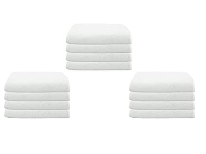 Gethitched Creations 100% Cotton 12 Pieces Solid White Hand & Face Towels or Napkins 375 GSM, 25 cm x 25 cm