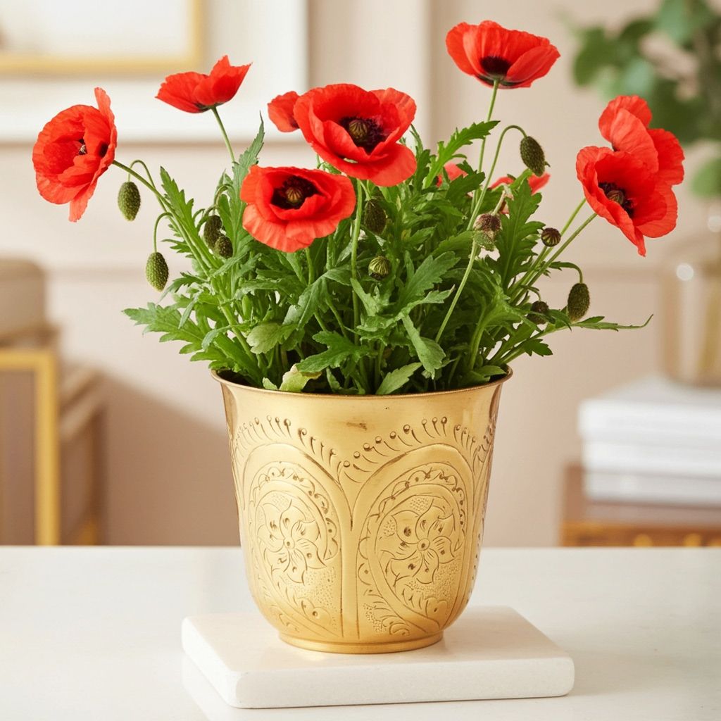 Brass Home Decorative Planter Gamla � Pure Brass Pot, Height : 7.4 Inch (FMAS655 D)