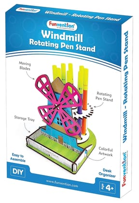 Funvention Windmill DIY Pen Stand Mechanical Model Desk Organizer for 4+ Years Kids 3D Puzzle Art and Craft