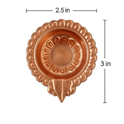 Copper Diya for Puja (Pack of 2) � Traditional Oil Diya / Deepam with Petal-Shaped Border & Pointed Spout � Copper Akhand Diya Oil Lamp for Daily Puja, Religious Rituals & Home Decor Copper Diya for Puja (Pack of 2) � Traditional Oil Diya / Deepam with Petal-Shaped Border & Pointed Spout � Copper Akhand Diya Oil Lamp for Daily Puja, Religious Rituals & Home Decor