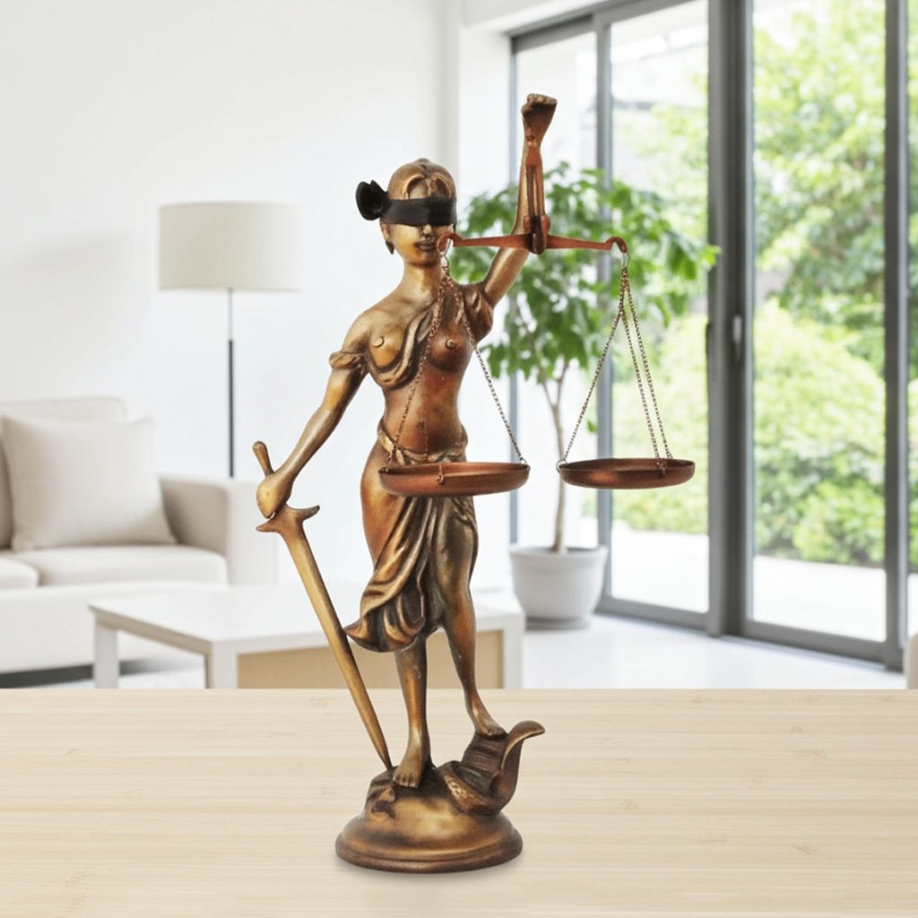 Brass Showpiece Justice Lady Statue With Velvet Box, Height : 14 Inch (BSMAS574)