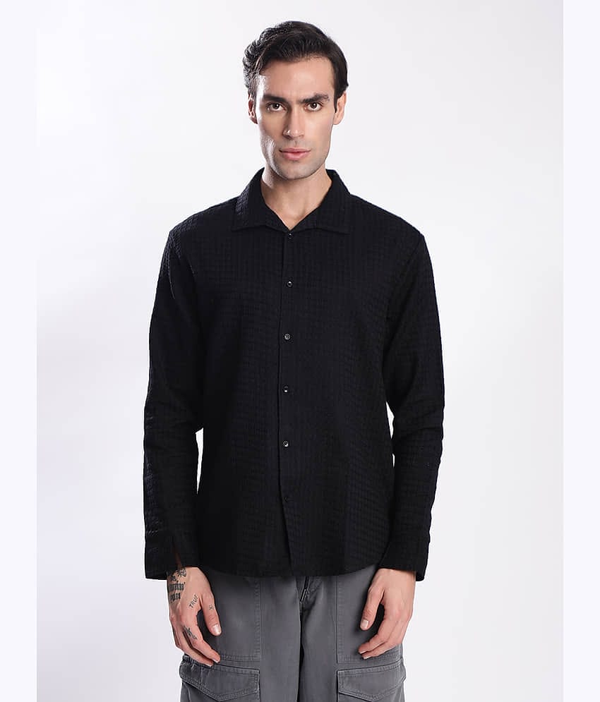 IVOC 100% Cotton Relaxed Fit Checks Full Sleeves Men's Casual Shirt - Black ( Pack of 1 )