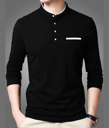 Alexender Cotton Regular Fit Solid 3/4th Sleeves Men's Mandarin Collar T-Shirt - Black ( Pack of 1 )