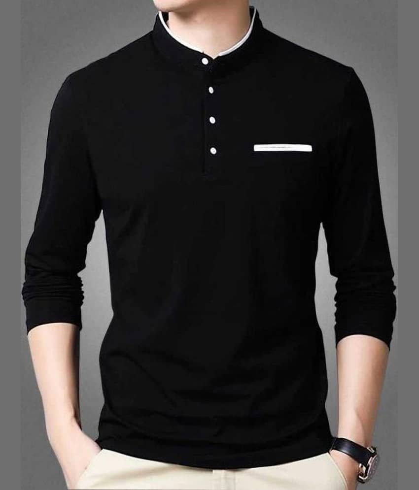 Alexender Cotton Regular Fit Solid 3/4th Sleeves Men's Mandarin Collar T-Shirt - Black ( Pack of 1 )