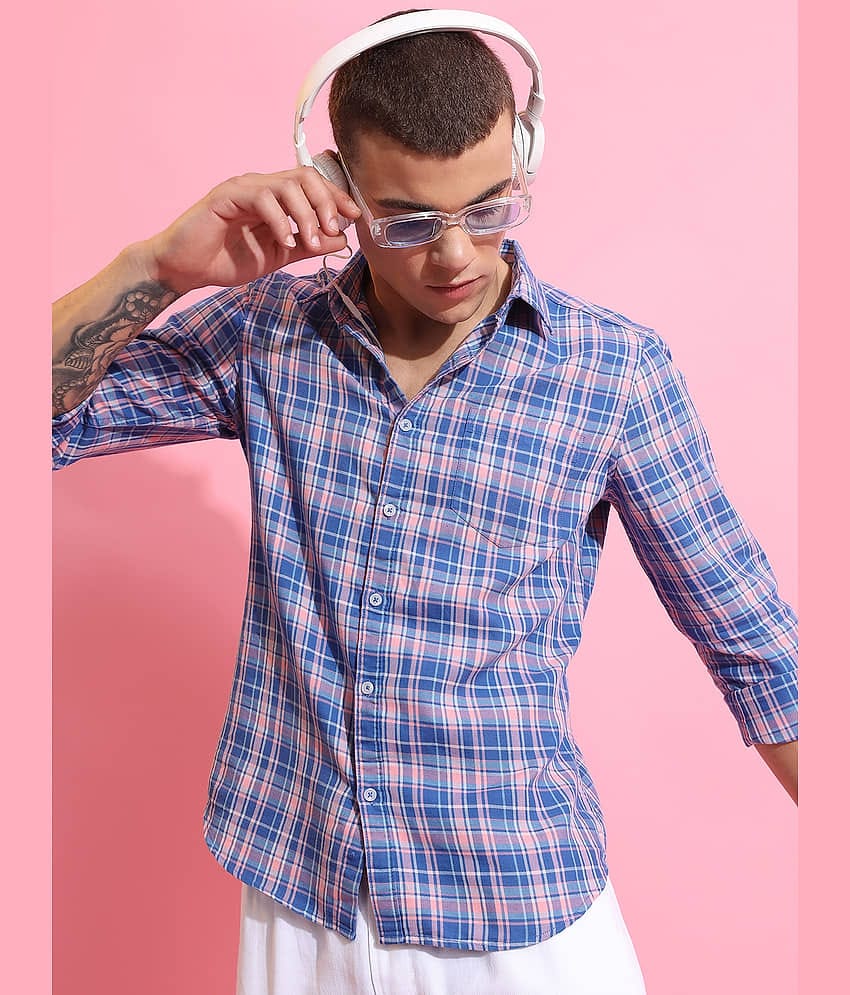 Highlander Cotton Blend Slim Fit Checks Full Sleeves Men's Casual Shirt - Multicolor ( Pack of 1 )