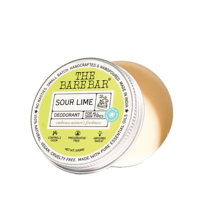 The Bare Bar Sour Lime Deodorant - 50gm | Floral Fragrance| Odor & Sweat Control | Natural formula and Chemical free| Good for all skin types | Travel Mini Size Solid Deodorant for Men & Women The Bare Bar Sour Lime Deodorant - 50gm | Floral Fragrance| O