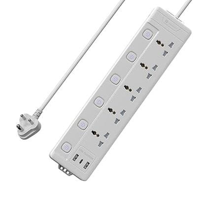 Portronics Power Plate 20 Extension Board with 5 Universal Power Sockets, 3 Meter Long Cord, 2500W Power Extender, 6 Individual Power Switches Portronics Power Plate 20 Extension Board with 5 Universal Power Sockets, 3 Meter Long Cord, 2500W Power Extender, 6 Individual Power Switches