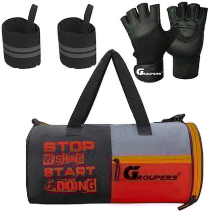 GROUPERS SWSD Duffel Bag l Gym Bags l Gym Gloves l Wrist Band Support l Fitness Bag