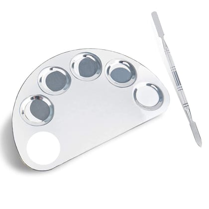 Elecsera Steel Makeup Mixing Plate with Spatula for Cosmetic Foundation Palette ()