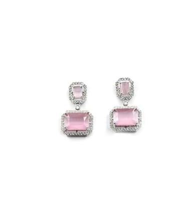 Generic Women's Brass Silver Plated Drop Earrings (Pink)-PID66240 Generic Women's Brass Silver Plated Drop Earrings (Pink)-PID66240