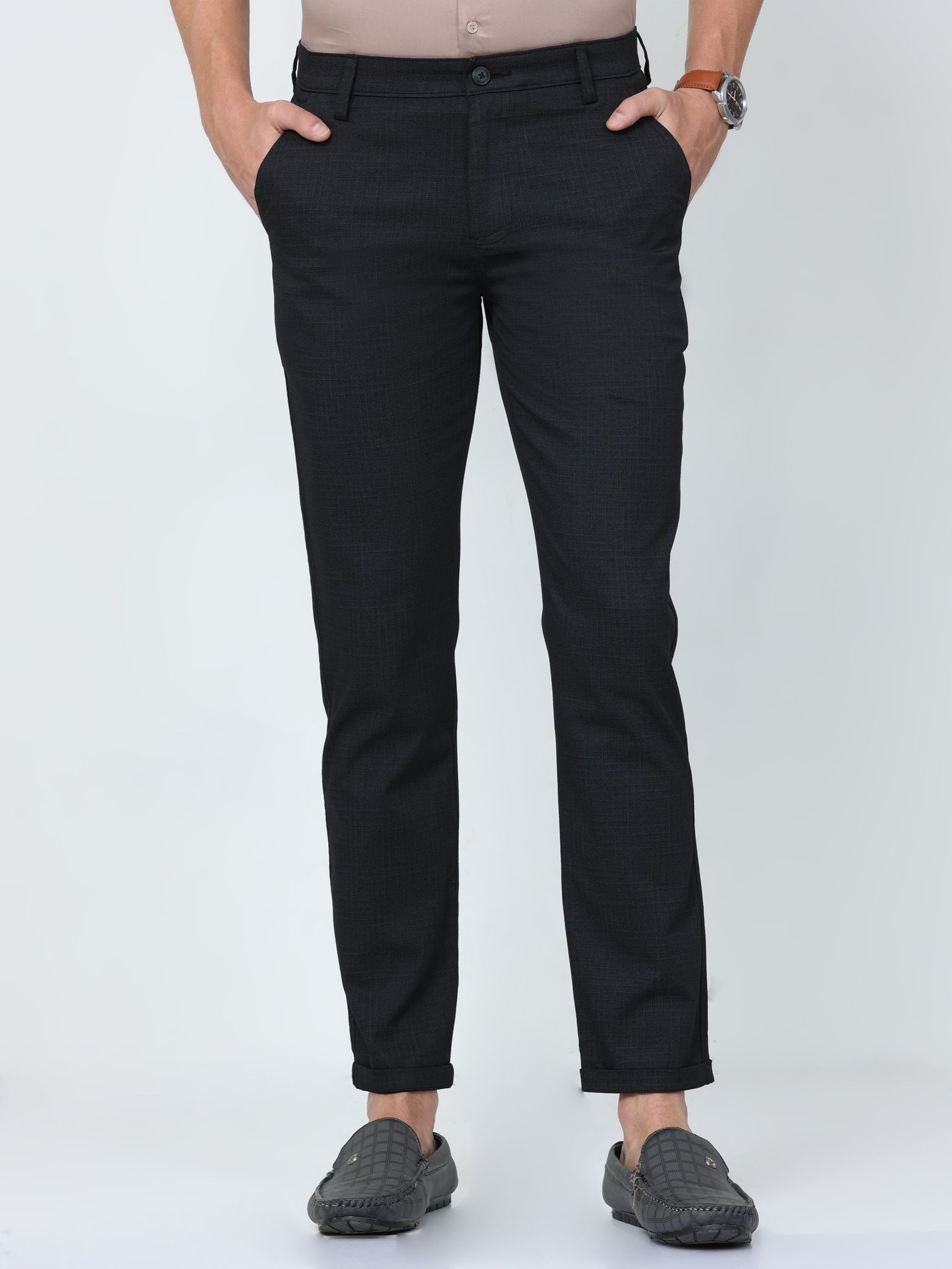 CP BRO Mens Chiesel Fit Solid Black Color Trousers | Tbo2-13 D-Blk-Cf-Ly