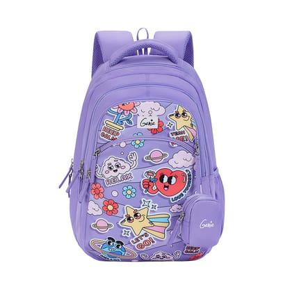 Genie Pearl School Backpack for Girls |17 In-27 Ltr with Three Compartments, Side Pockets and Light Weight with Padded Shoulders |Best for Books,Stationery, Lunch Box & Essentials - Purple Genie Pearl School Backpack for Girls |17 In-27 Ltr with Three Co