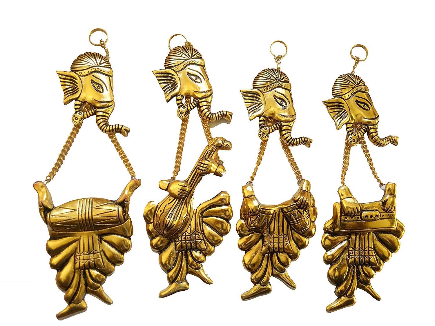 DreamKraft Set of 4 Musical Ganesha Decorative Metal Wall Art Sculpture Hanging and Showpiece