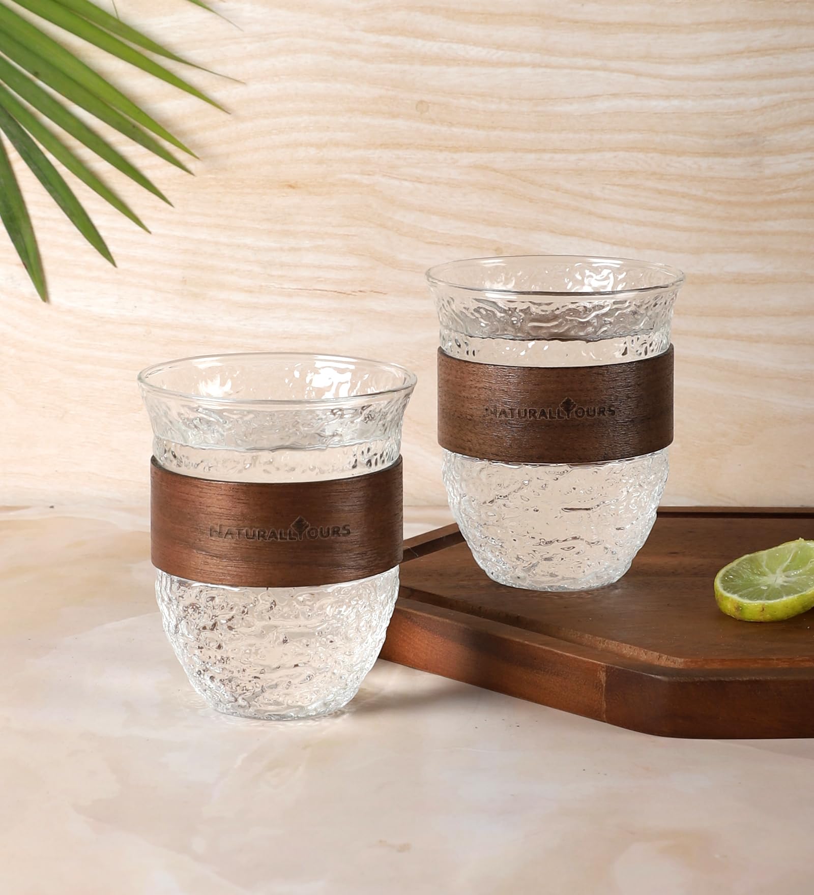 Naturallyours Glasswares - Round Mug 280 ML + Wooden Grip (Set of 2)