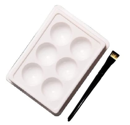 Elecsera Facial Cosmetic 6 Cups Tool Tray Plastic Washable For Salon, White Colour Tray with Eyeshadow/Lipstick Brush (2 Items in the set)