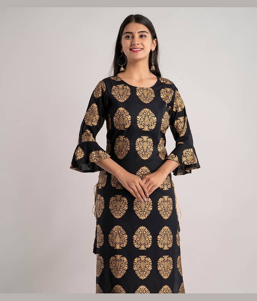 MAUKA - Black Rayon Women's Straight Kurti ( Pack of 1 )