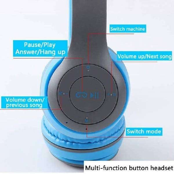 Wireless Bluetooth Headphones P47 Foldable Over Ear Deep Bass Gaming Sports Colour Sky Blue