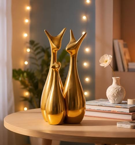 Decor Lucky Deer Statue Family Piano Finish Ceramic Figures - (Set of 3, Golden Set)