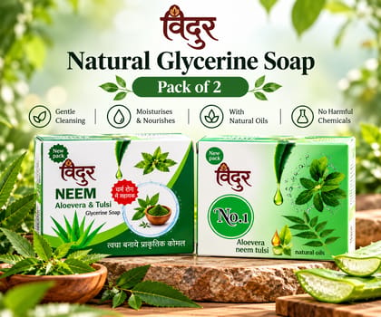 Vidur Natural Glycerine Soap Pack of 2 | Neem, Aloe Vera | Moisturising Bath Soap with Natural Oils Vidur Natural Glycerine Soap Pack of 2 | Neem, Aloe Vera | Moisturising Bath Soap with Natural Oils