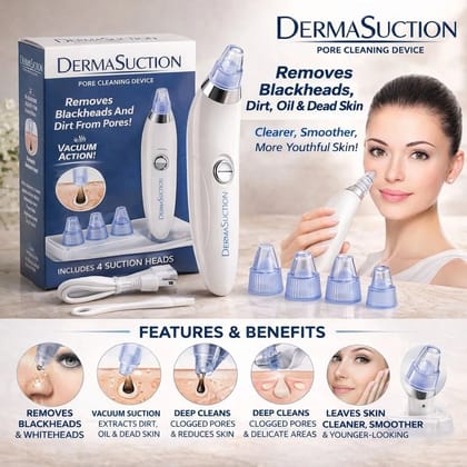 Derma Suction Electric Blackhead Remover, Portable Pore Vacuum Cleaner & Face Cleaner Device, Rechargeable Facial Pore Cleanser for Blackhead, Whitehead, Oil & Dirt Removal Derma Suction Electric Blackhead Remover, Portable Pore Vacuum Cleaner & Face Cleaner Device, Rechargeable Facial Pore Cleanser for Blackhead, Whitehead, Oil & Dirt Removal