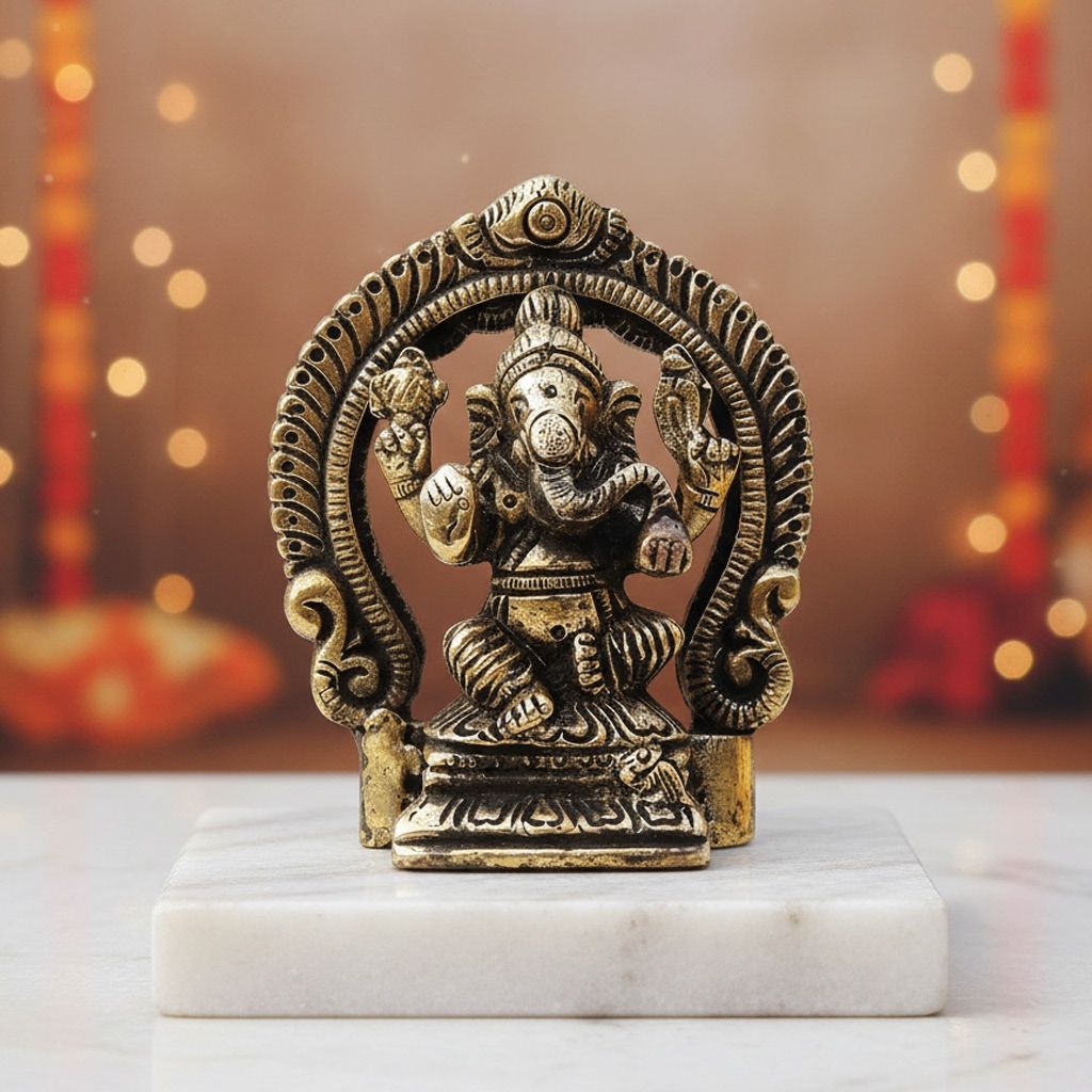 Brass Showpiece Ganesh Circle God Idol Statue (BSMAS1416 G)