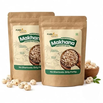 Pure Veda Organic Plain Makhana 100g (Pack of 2) | Premium Phool Makhana & Raw Fox Nuts | Handpicked Quality | Unflavoured & Unroasted | Natural Healthy Snack for Weight Loss | Perfect for Fasting, Vrat & Prasadam | High Protein Lotus Seeds