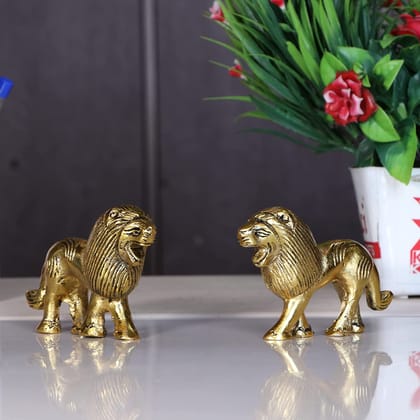 DreamKraft Metal Lion Pair in Fine Finishing & Decorative for Home/Office & Table (Gold, Standard)