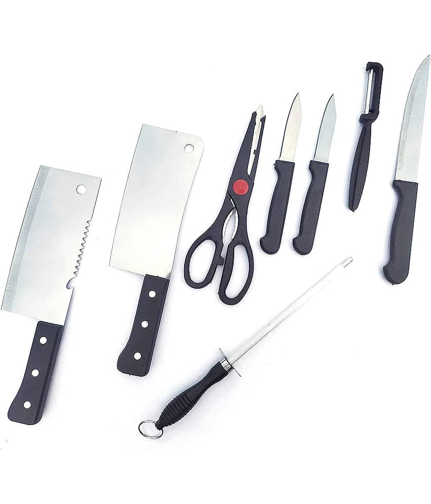 Stainless Steel Kitchen Knife Set - 8 Pieces | Daily Kitchen Use Knife Set with Scissor, Peeler & Knife Sharper | Durable Kitchen Essentials Knives with Comfortable Handle - HKNIFE
