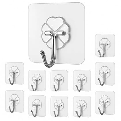 Transparent Self-Adhesive Wall Hooks | Heavy Duty Waterproof & Rustproof PVC Hooks | No Drilling Wall Hangers for Kitchen, Bathroom, Bedroom & Home Organization (Pack of 12)