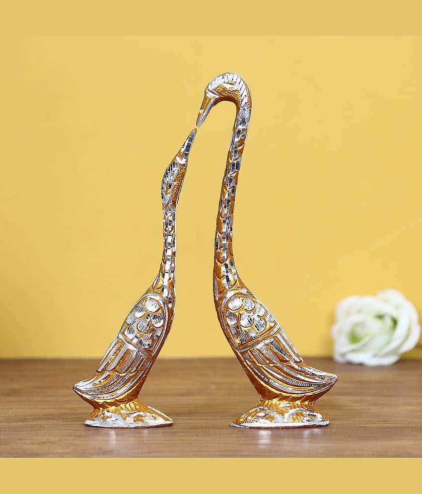 eCraftIndia Gold-Toned Cute Swan Love Birds Decorative Figurine Showpiece
