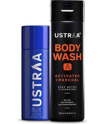 Ustraa Blue Deodorant - 150ml & Body Wash Activated Charcoal - 200gm