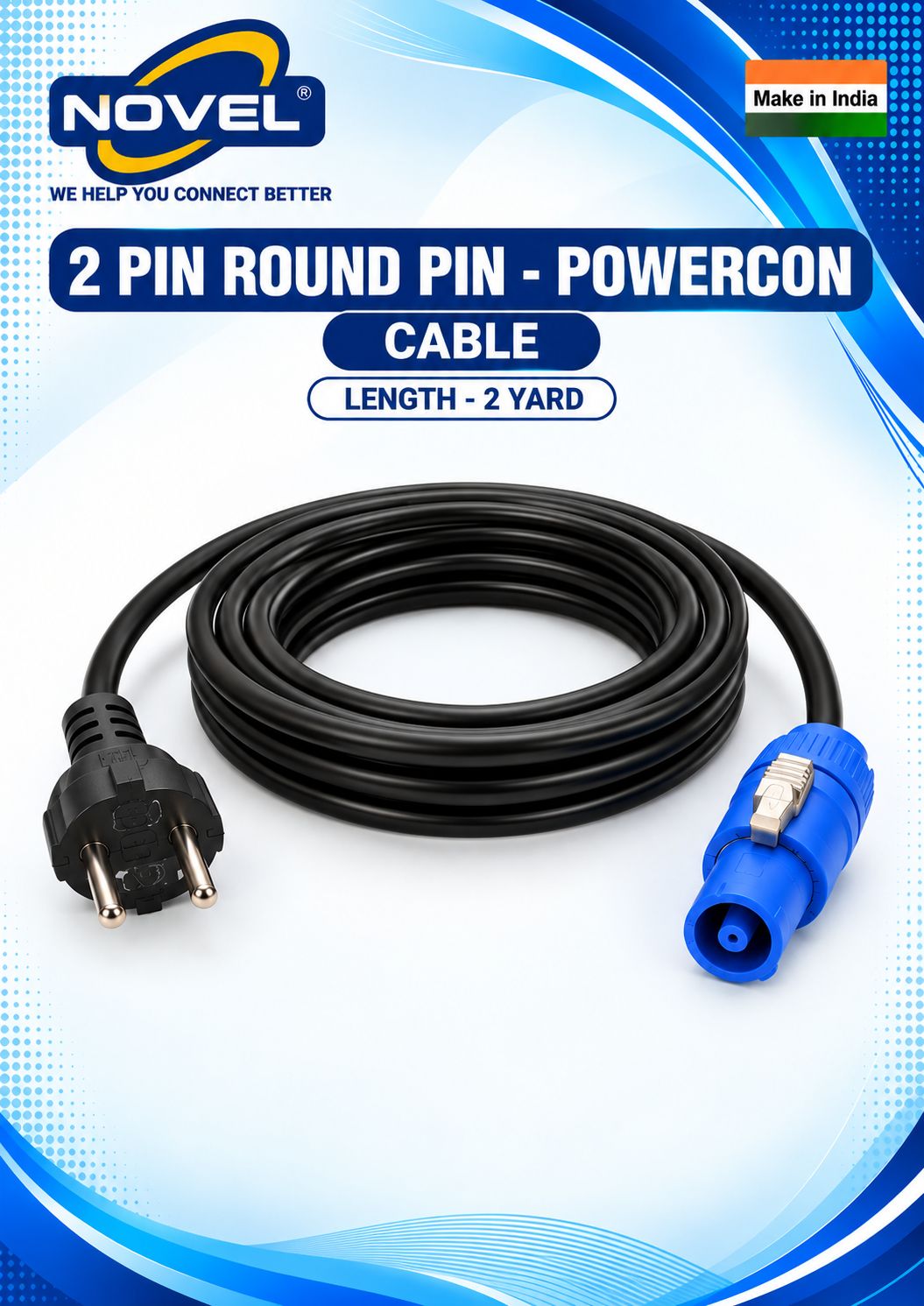 NOVEL 2 PIN ROUND PIN POWERCON CABLE 2 YARD