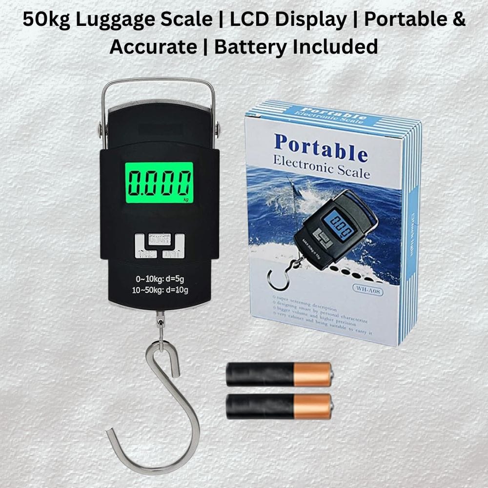 50kg Digital Luggage Weighing Scale Portable Electronic Weight Machine for Travel & Flights | Handheld Suspension Scale with LCD Display, Auto-Off & Batteries Included (Black)